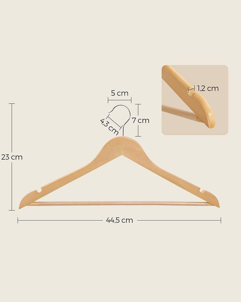 Set De 10 Umerase Din Lemn, Natur, 44.5 Cm
