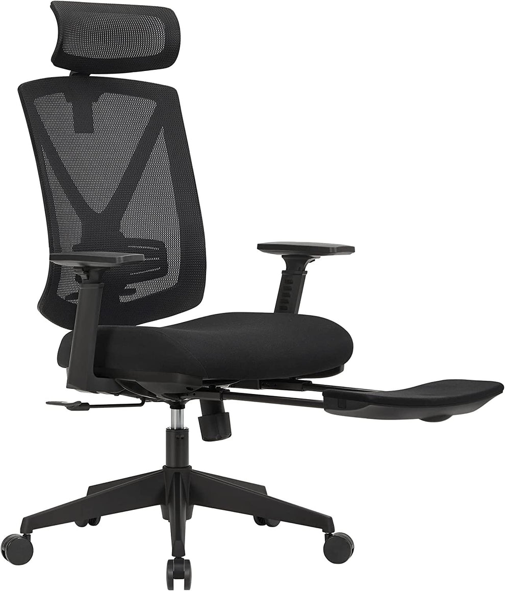 Scaun De Birou Ergonomic Cu Suport Pentru Picioare, Tetiera Si Cotiera Reglabile, Reglare Inaltime, Negru
