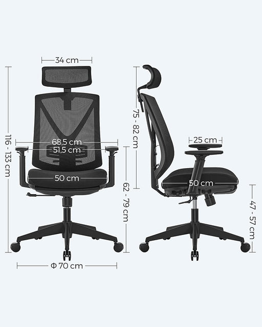 Scaun De Birou Ergonomic Cu Suport Pentru Picioare, Tetiera Si Cotiera Reglabile, Reglare Inaltime, Negru