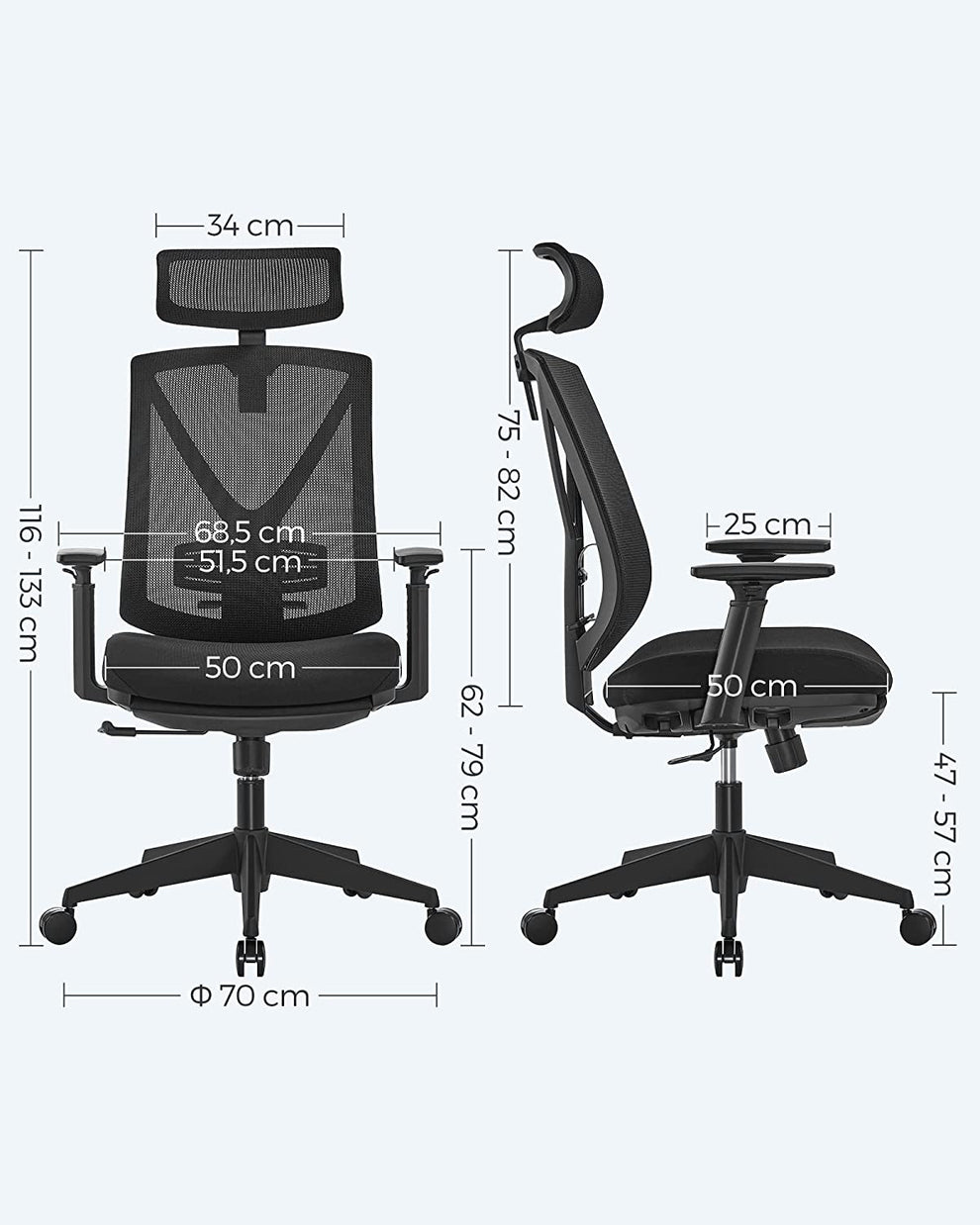 Scaun De Birou Ergonomic Cu Suport Pentru Picioare, Tetiera Si Cotiera Reglabile, Reglare Inaltime, Negru