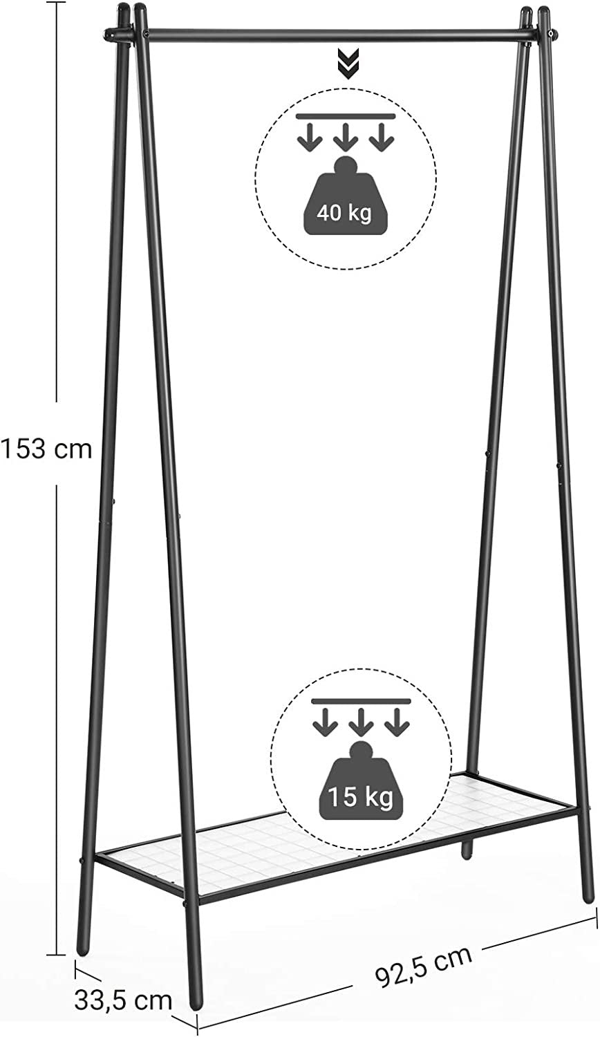 Suport Din Metal Cu Sina Pentru Haine, Negru Mat, 92.5 Cm