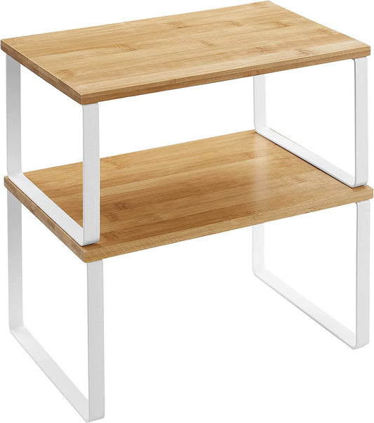 Set De 2 Organizatoare Extensibile Pentru Rafturi Dulap, Alb Si Natur, 29.7 Cm