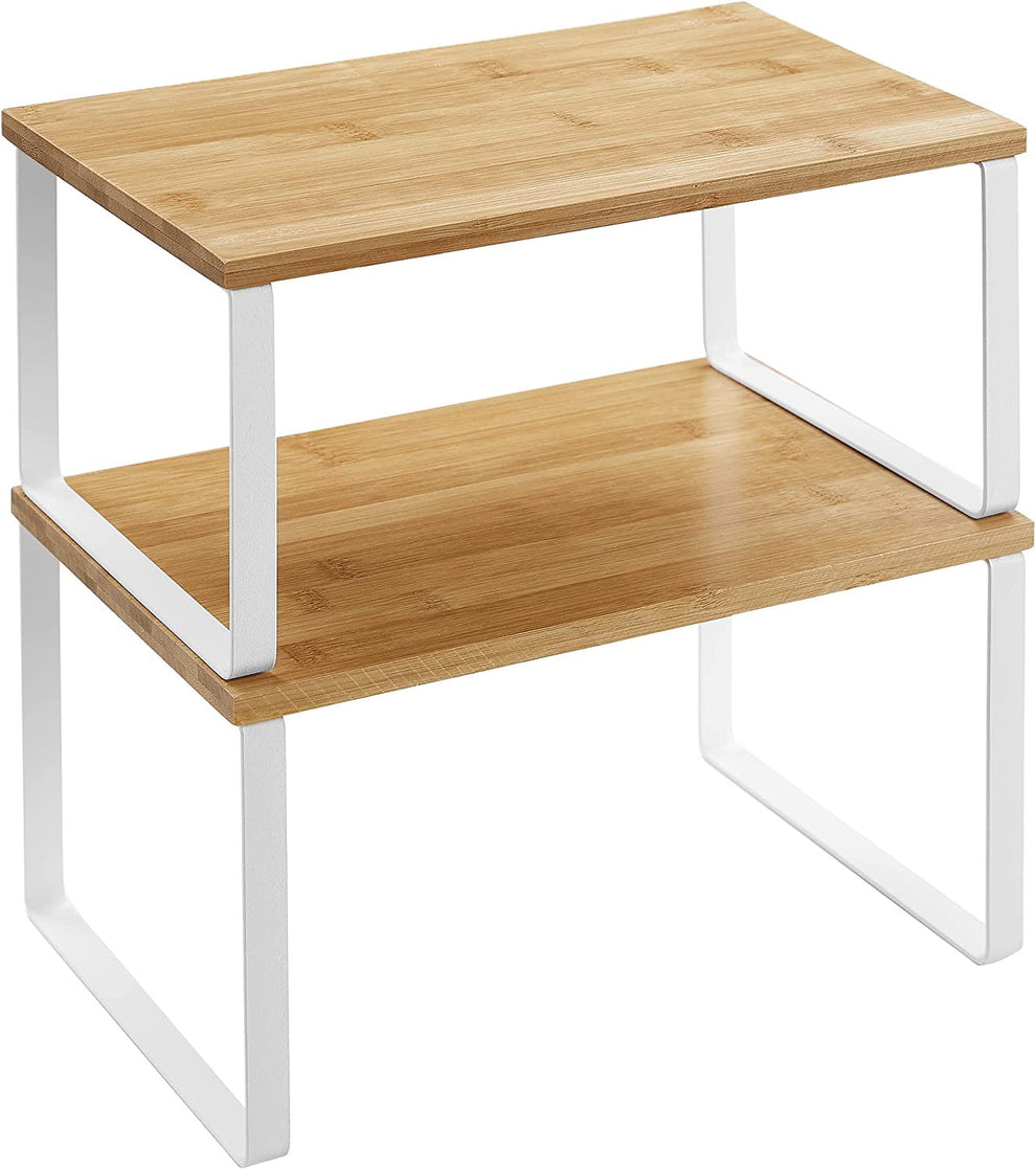 Set De 2 Organizatoare Extensibile Pentru Rafturi Dulap, Alb Si Natur, 29.7 Cm