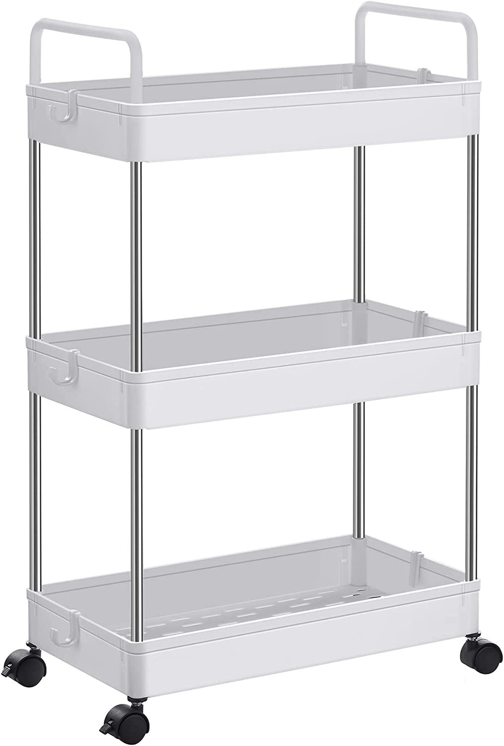 Carucior De Depozitare Pe Roti, Cu Manere, Cu 3 Niveluri, Alb, 40 Cm