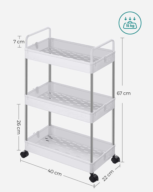 Carucior De Depozitare Pe Roti, Cu Manere, Cu 3 Niveluri, Alb, 40 Cm