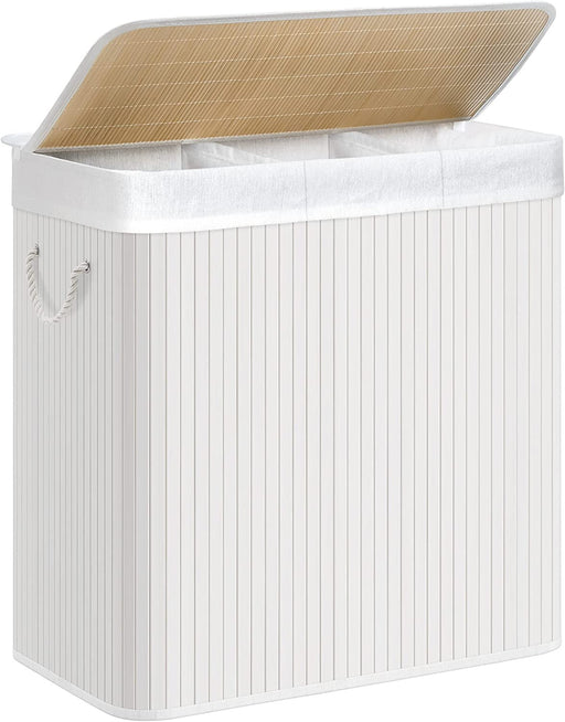 Cos De Rufe Cu 3 Compartimente, Cu Capac, Cu Manere, Pliabil, Alb, 60 Cm