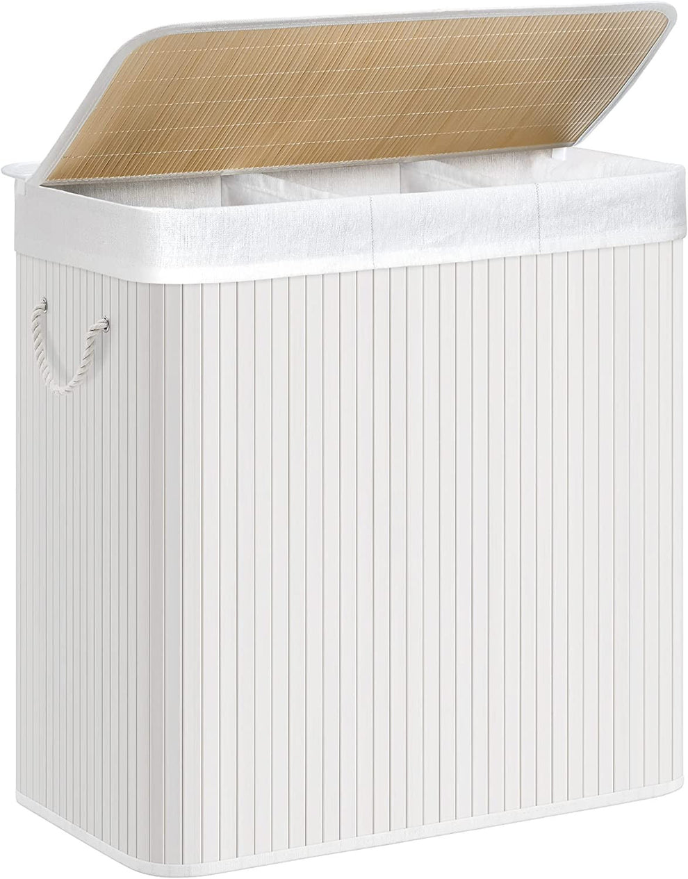 Cos De Rufe Cu 3 Compartimente, Cu Capac, Cu Manere, Pliabil, Alb, 60 Cm