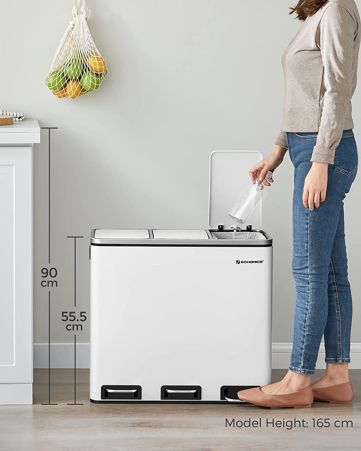 Sistem De Separare A Deseurilor, Inchidere Soft, Cu Pedale, Alb, 61 Cm