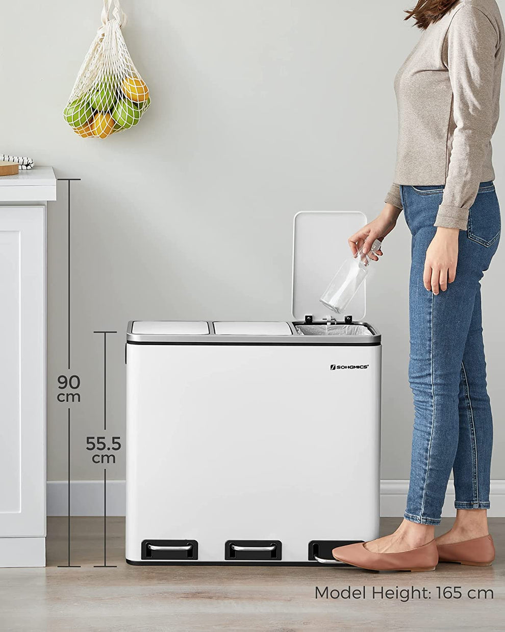 Sistem De Separare A Deseurilor, Inchidere Soft, Cu Pedale, Alb, 61 Cm