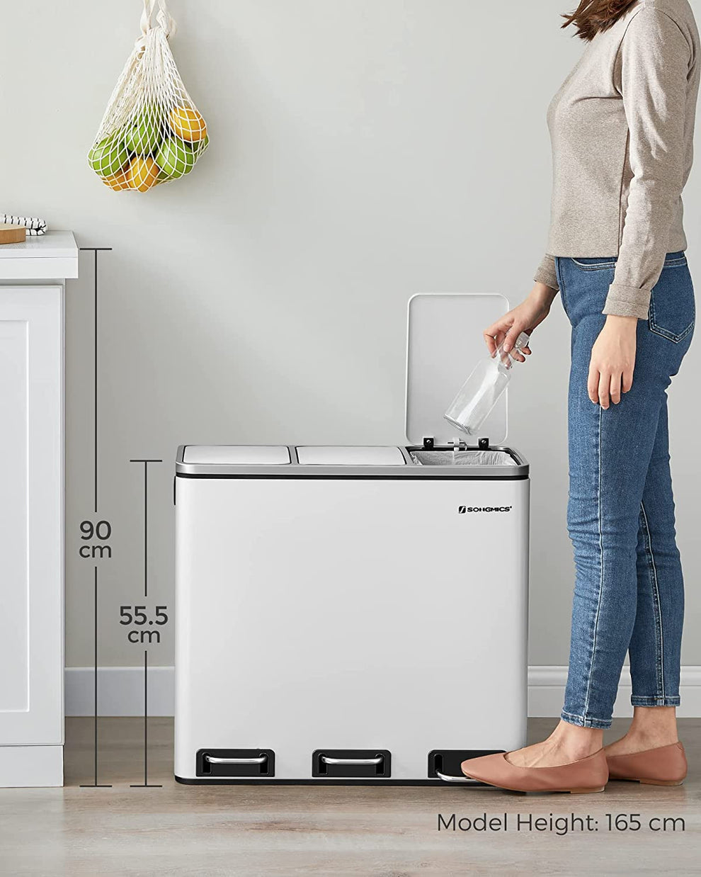 Sistem De Separare A Deseurilor, Inchidere Soft, Cu Pedale, Alb, 61 Cm
