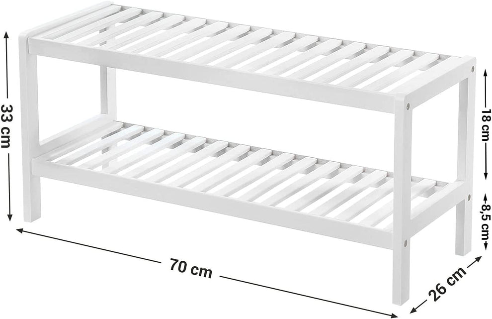 Raft Din Bambus Pentru Pantofi, Cu 2 Niveluri, Alb, 70 Cm