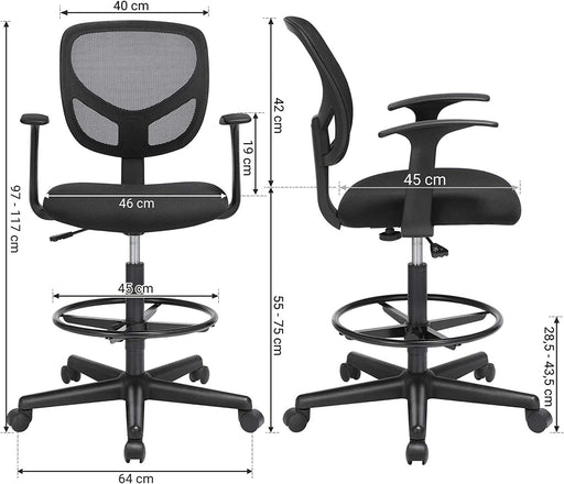 Scaun De Birou Ergonomic Cu Cotiere, Pivotant, Reglabil Pentru Picioare, Negru