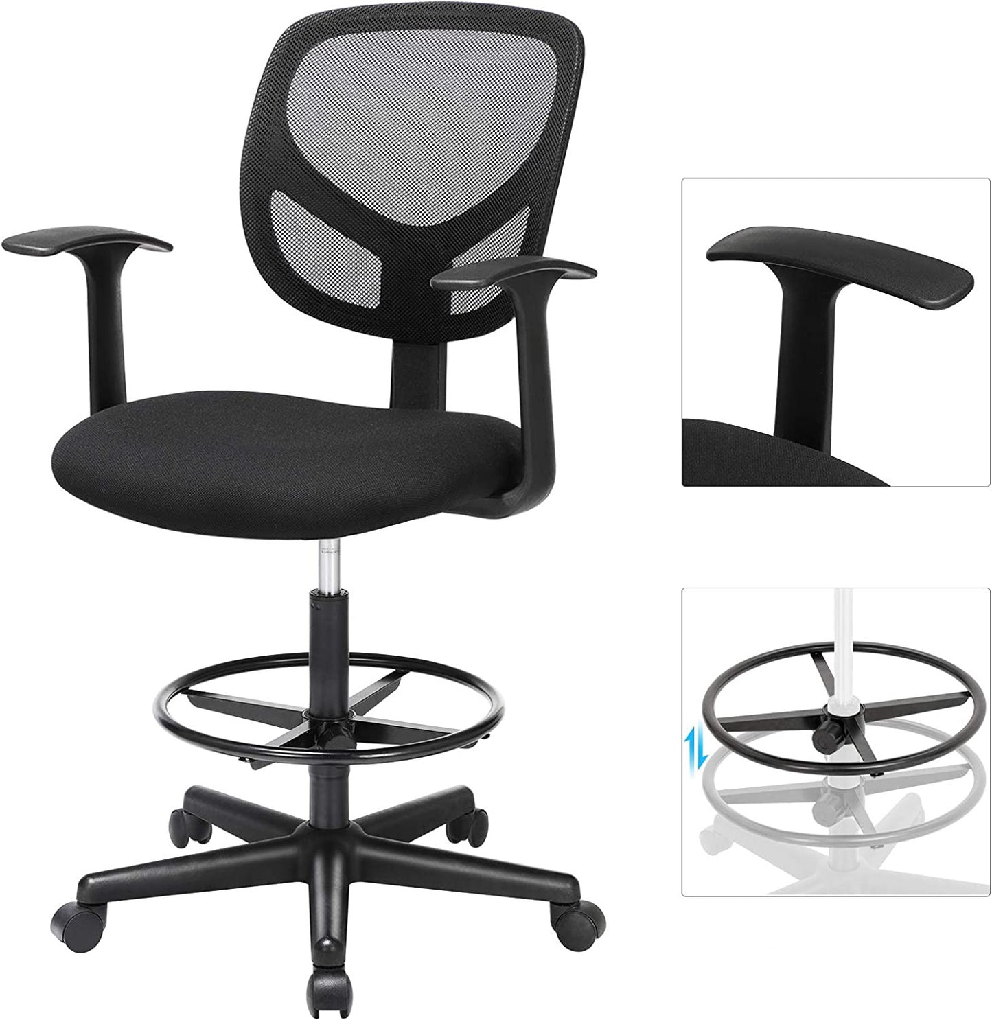 Scaun De Birou Ergonomic Cu Cotiere, Pivotant, Reglabil Pentru Picioare, Negru