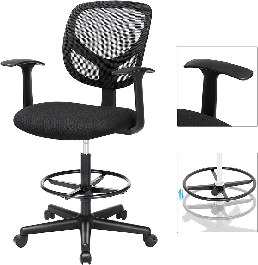 Scaun De Birou Ergonomic Cu Cotiere, Pivotant, Reglabil Pentru Picioare, Negru