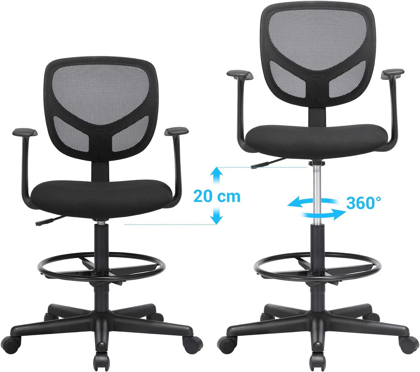 Scaun De Birou Ergonomic Cu Cotiere, Pivotant, Reglabil Pentru Picioare, Negru