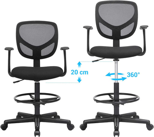 Scaun De Birou Ergonomic Cu Cotiere, Pivotant, Reglabil Pentru Picioare, Negru