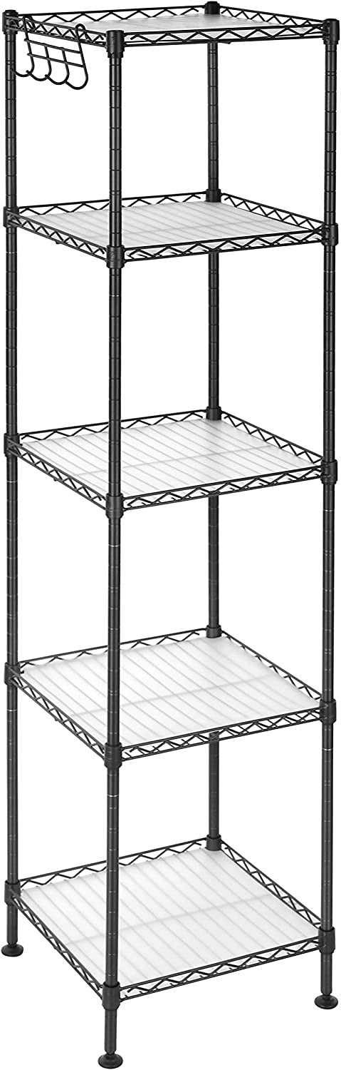 Raft Metalic Pentru Depozitare Cu 5 Rafturi, Carlige Detasabile, Extensibil, Negru, 30 Cm