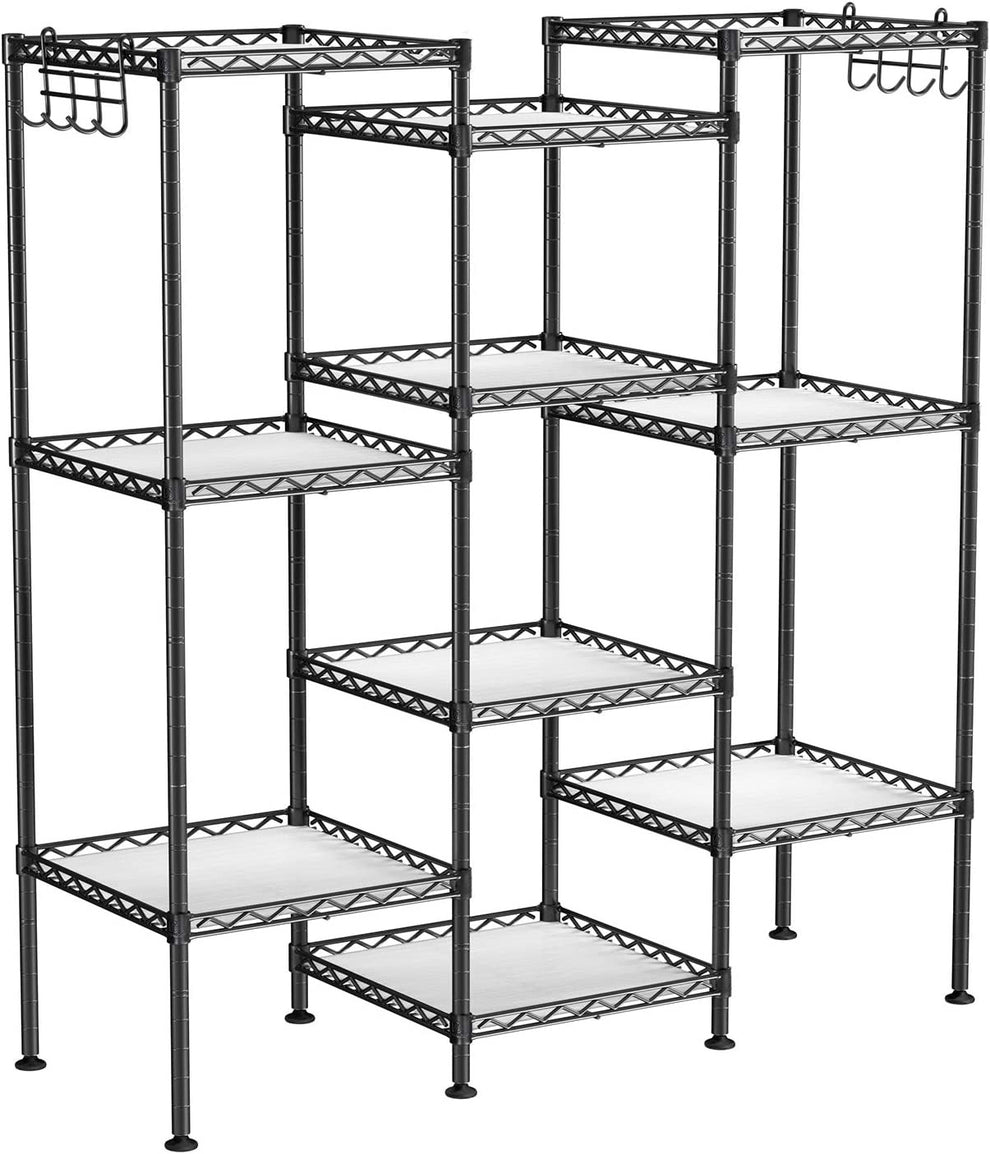 Raft Metalic Pentru Depozitare Cu 5 Rafturi, Carlige Detasabile, Extensibil, Negru, 30 Cm