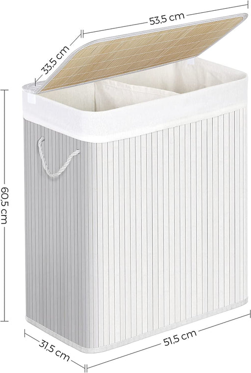 Cos De Rufe Din Bambus Cu 2 Sectiuni, Alb, 51.5 Cm