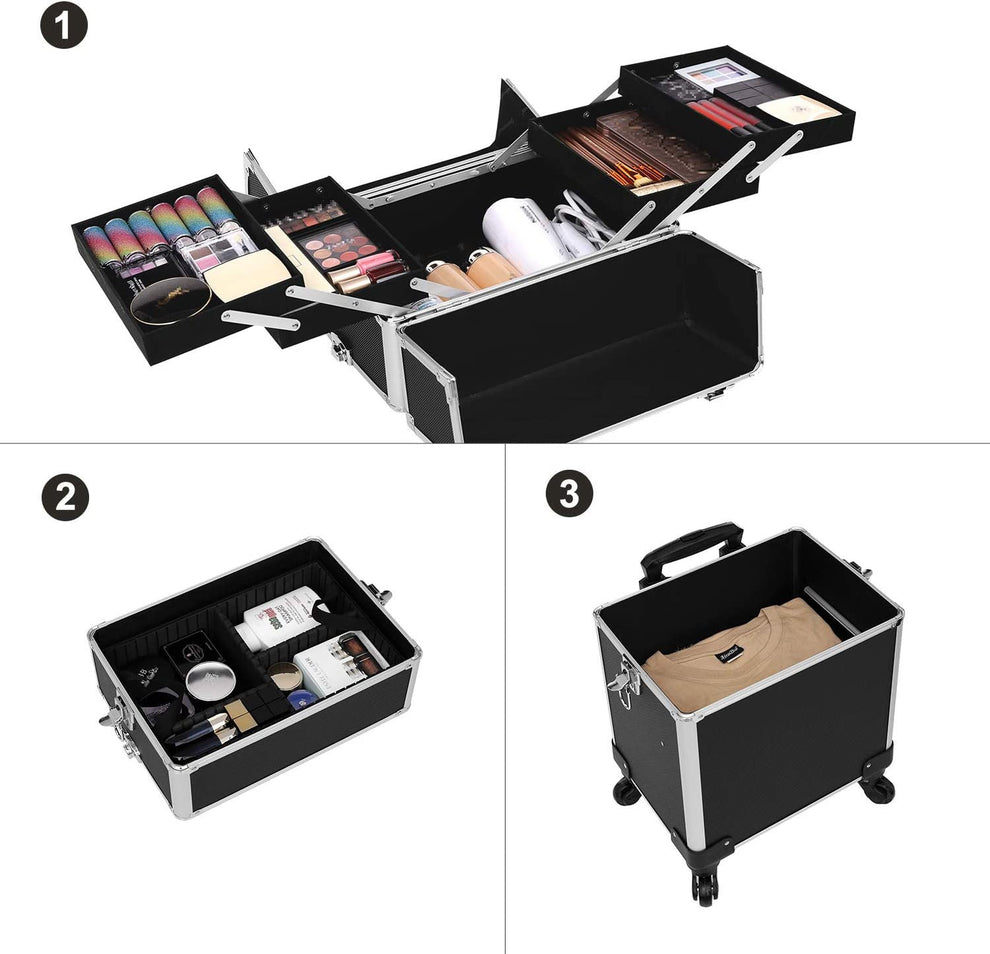 Carucior Mare Pentru Cosmetice 3 In 1 Cu Roti, Negru