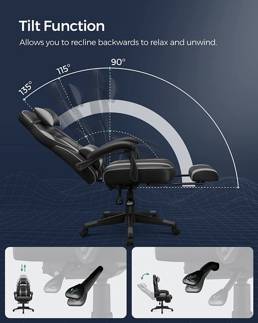 Scaun De Birou Ergonomic Reglabil, Cu Suport Telescopic, Tetiera, Suport Lombar, Negru Si Gri