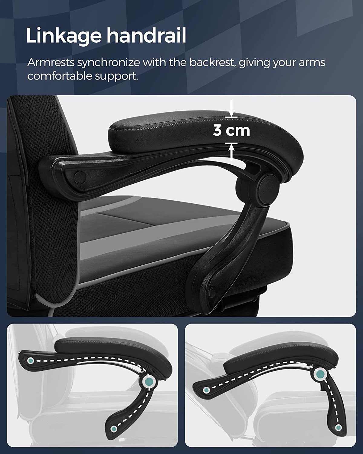 Scaun De Birou Ergonomic Reglabil, Cu Suport Telescopic, Tetiera, Suport Lombar, Negru Si Gri