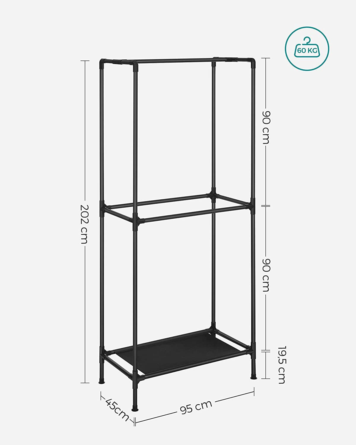 Dulap Deschis Cu 3 Sine Pentru Haine, Negru, 95 Cm