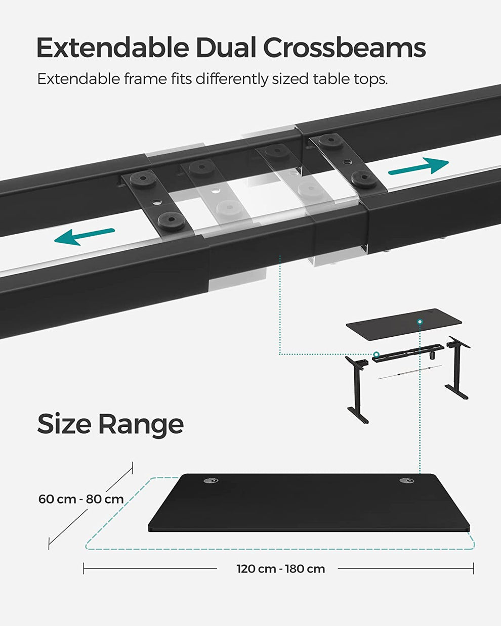 Birou Electric, Reglabil Pe Inaltime, Negru, 70 X 140 Cm