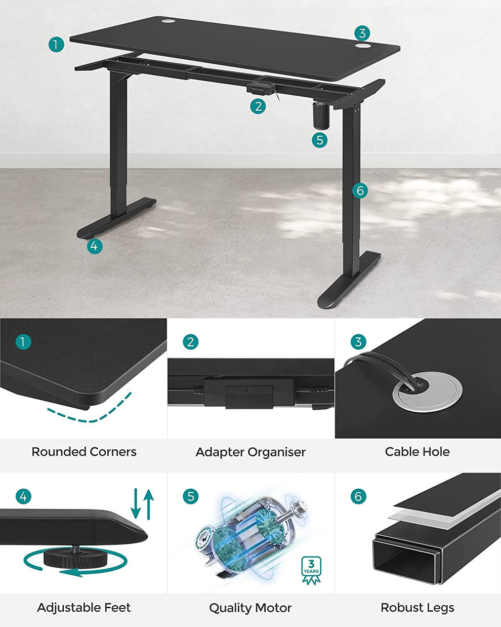 Birou Electric, Reglabil Pe Inaltime, Negru, 70 X 140 Cm