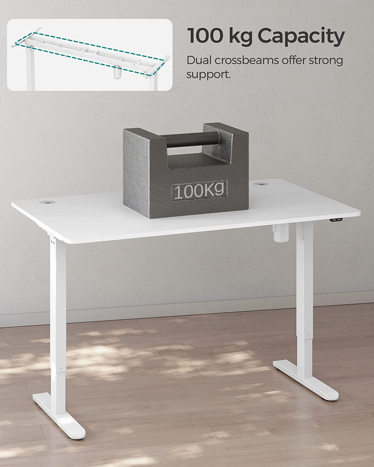 Birou Electric, Reglabil Pe Inaltime, Alb, 140 X 70 Cm