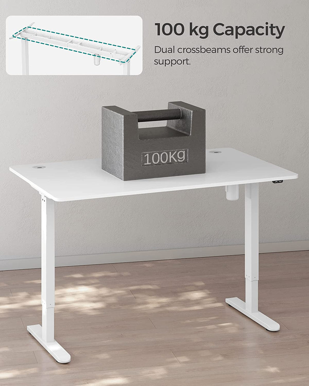 Birou Electric, Reglabil Pe Inaltime, Alb, 140 X 70 Cm
