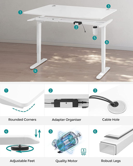 Birou Electric, Reglabil Pe Inaltime, Alb, 140 X 70 Cm