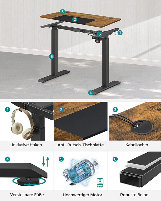 Birou Electric, Reglabil Pe Inaltime, Vintage Maro Si Negru, 60 X 120 Cm