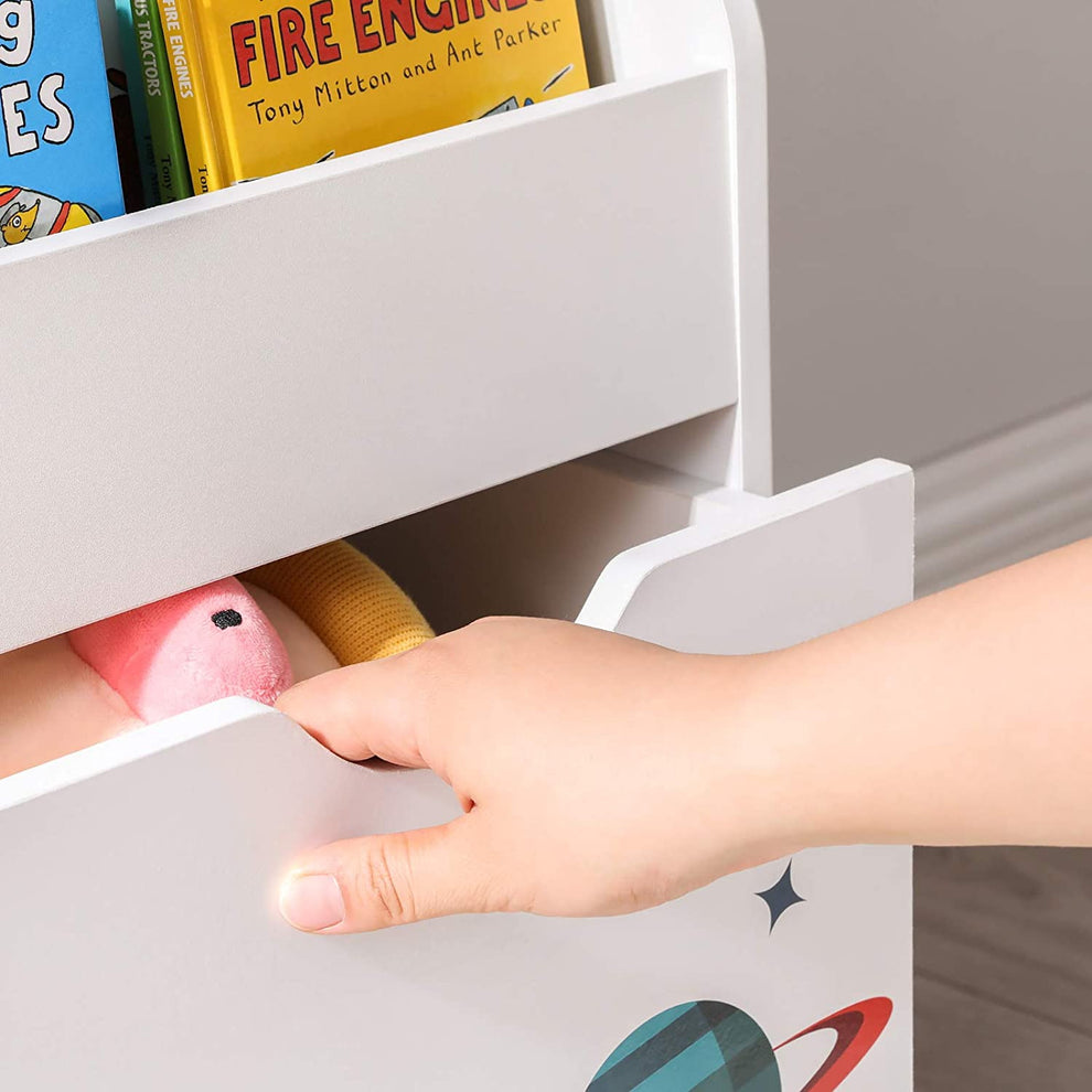 Organizator De Jucarii, Cu 3 Rafturi, Cu Roti, Multifunctional, Alb