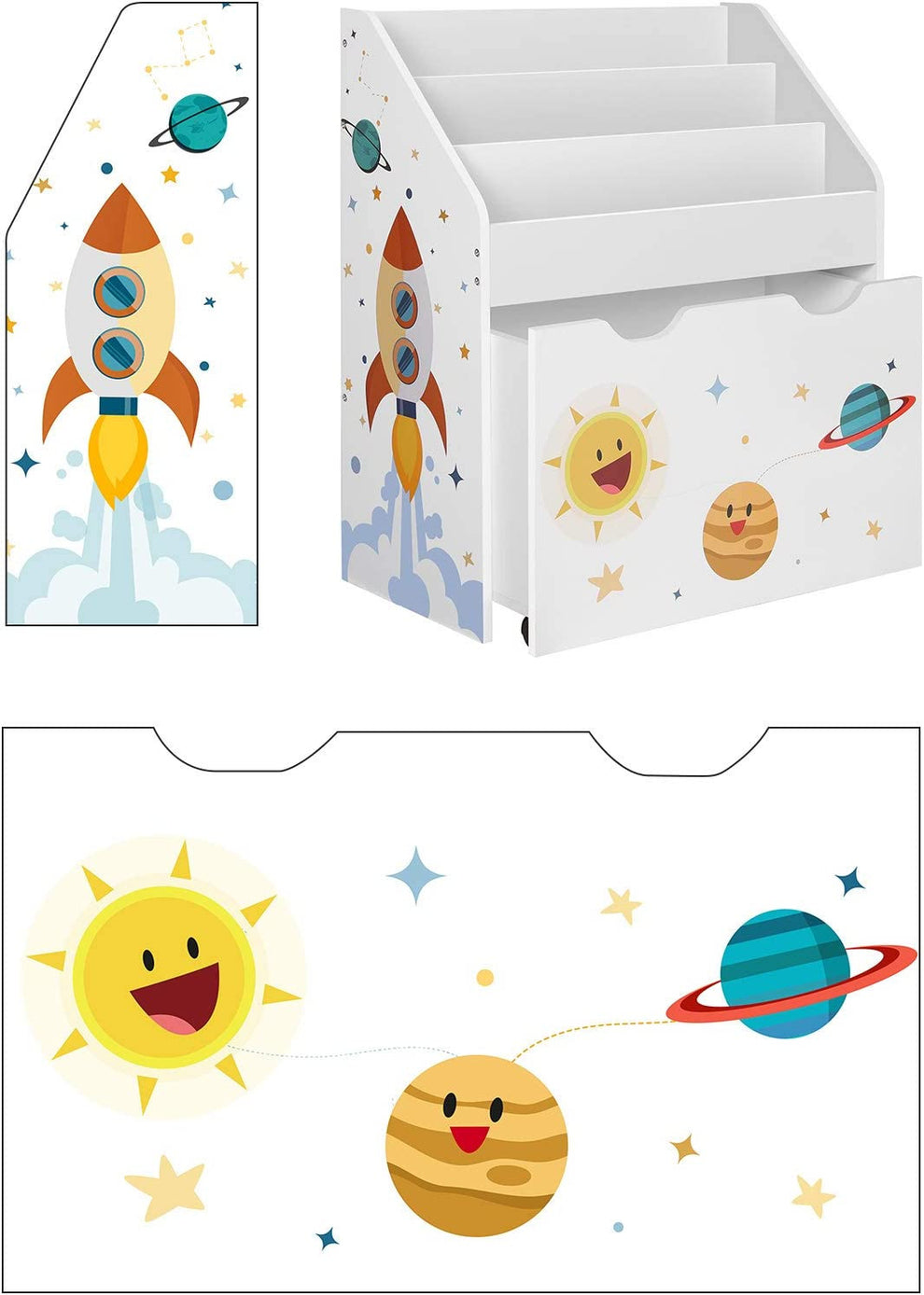 Organizator De Jucarii, Cu 3 Rafturi, Cu Roti, Multifunctional, Alb