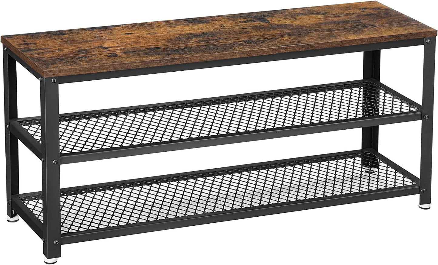 Banca Pentru Pantofi, Cu 2 Rafturi, Maro Rustic Si Negru , 100 Cm