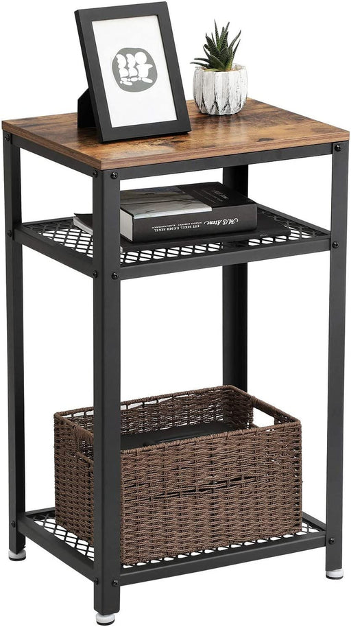 Masuta Cu 2 Rafturi, Maro Rustic Si Negru, 45 Cm