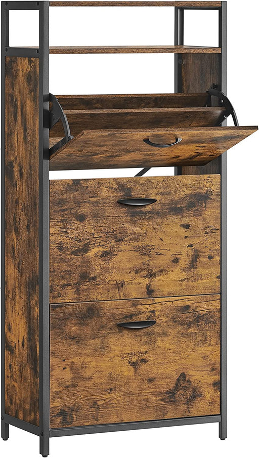 Dulap Pentru Pantofi Cu 3 Usi Rabatabile, Vintage Maro Si Negru, 60 Cm