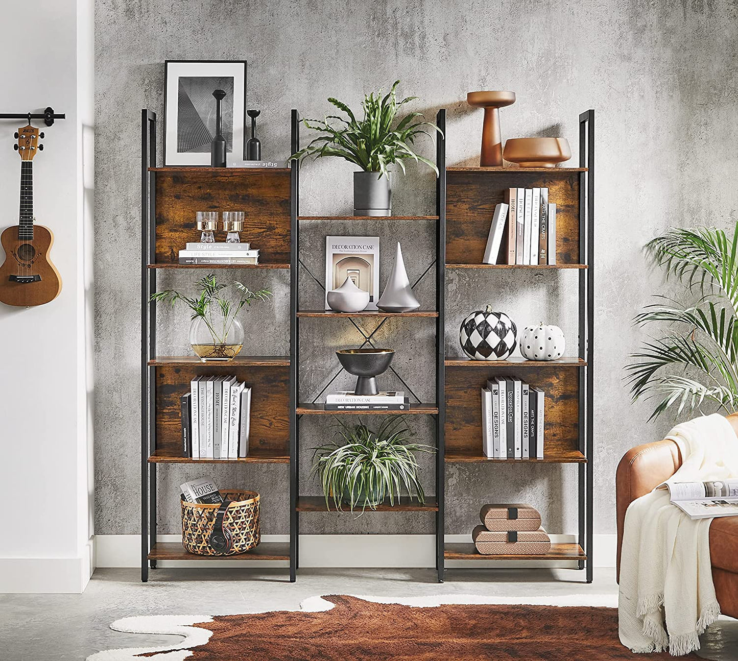 Biblioteca, Maro Rustic Si Negru, 158 Cm