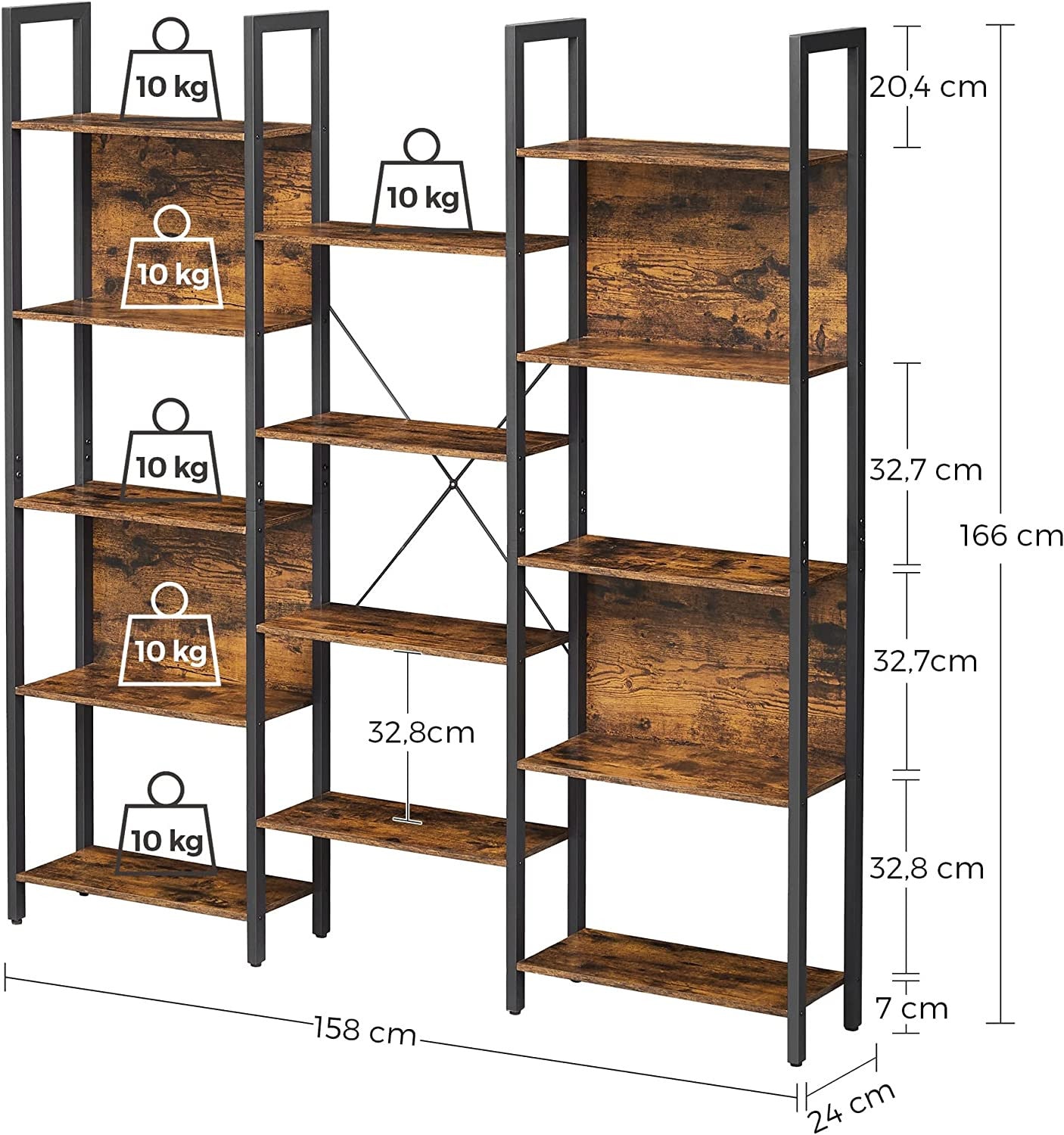 Biblioteca, Maro Rustic Si Negru, 158 Cm