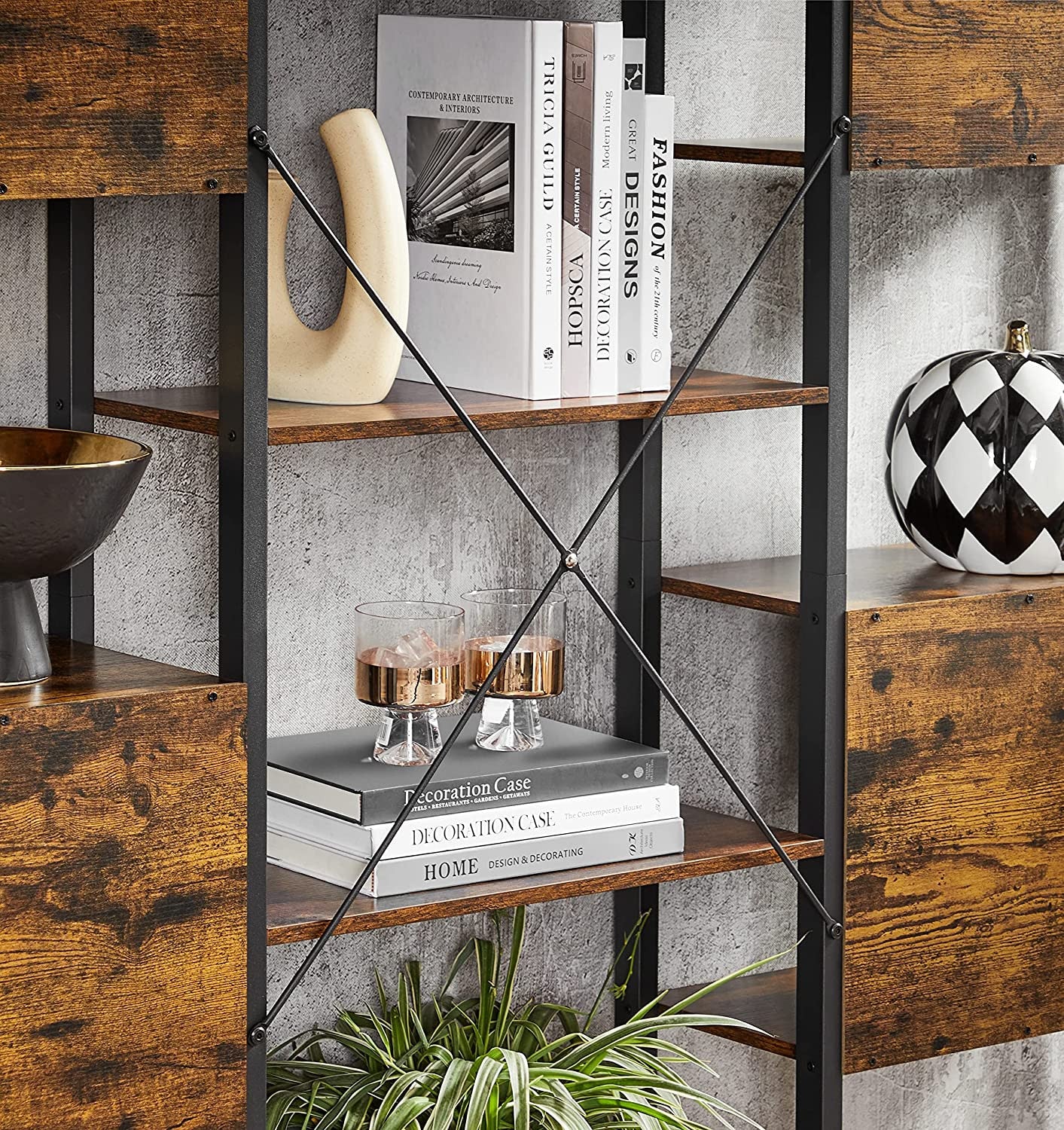 Biblioteca, Maro Rustic Si Negru, 158 Cm