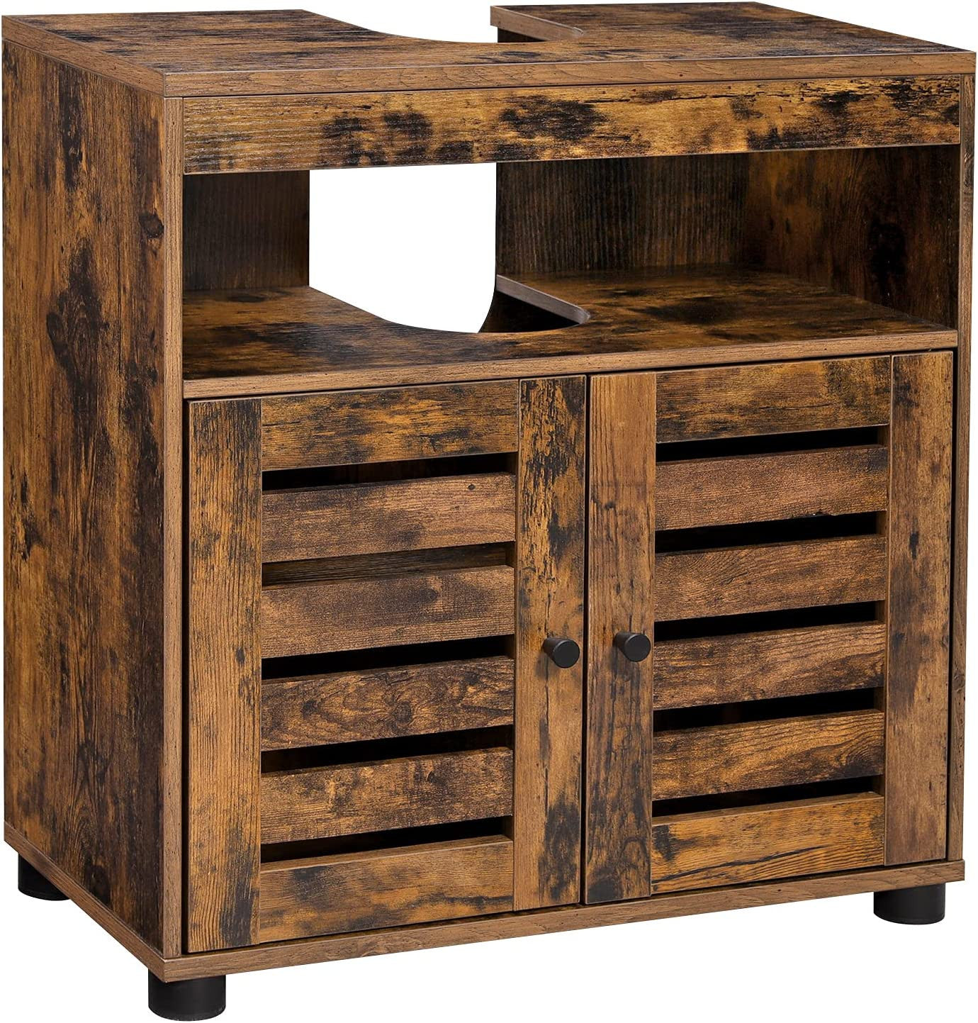 Dulap De Depozitare Chiuveta , Cu 2 Usi, Polita Reglabila, Maro Rustic, 60 Cm