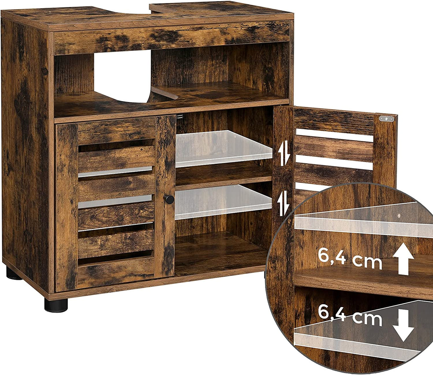 Dulap De Depozitare Chiuveta , Cu 2 Usi, Polita Reglabila, Maro Rustic, 60 Cm