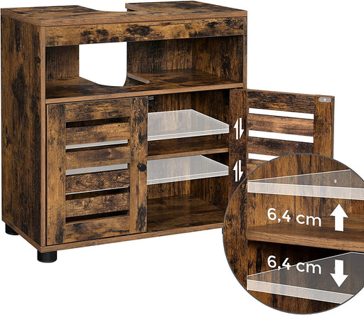 Dulap De Depozitare Chiuveta , Cu 2 Usi, Polita Reglabila, Maro Rustic, 60 Cm