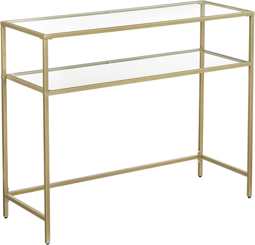 Consola Cu 2 Rafturi, Picioare Reglabile, Auriu, 100 Cm