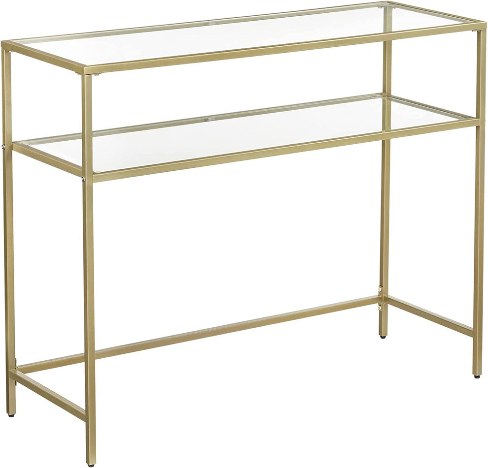 Consola Cu 2 Rafturi, Picioare Reglabile, Auriu, 100 Cm