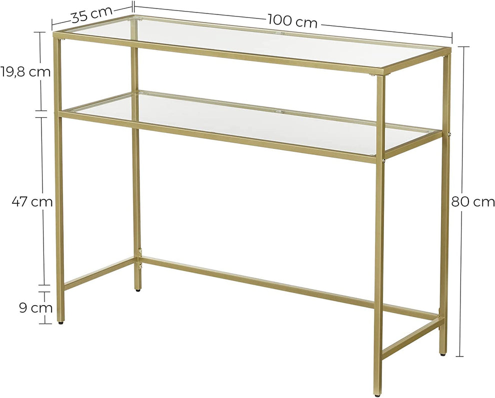 Consola Cu 2 Rafturi, Picioare Reglabile, Auriu, 100 Cm