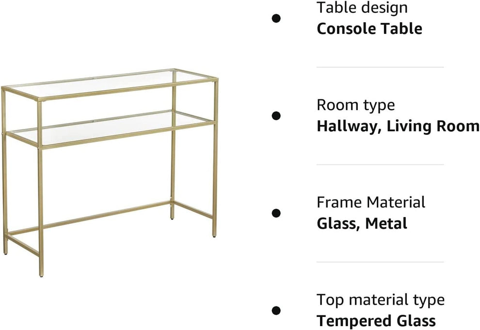 Consola Cu 2 Rafturi, Picioare Reglabile, Auriu, 100 Cm
