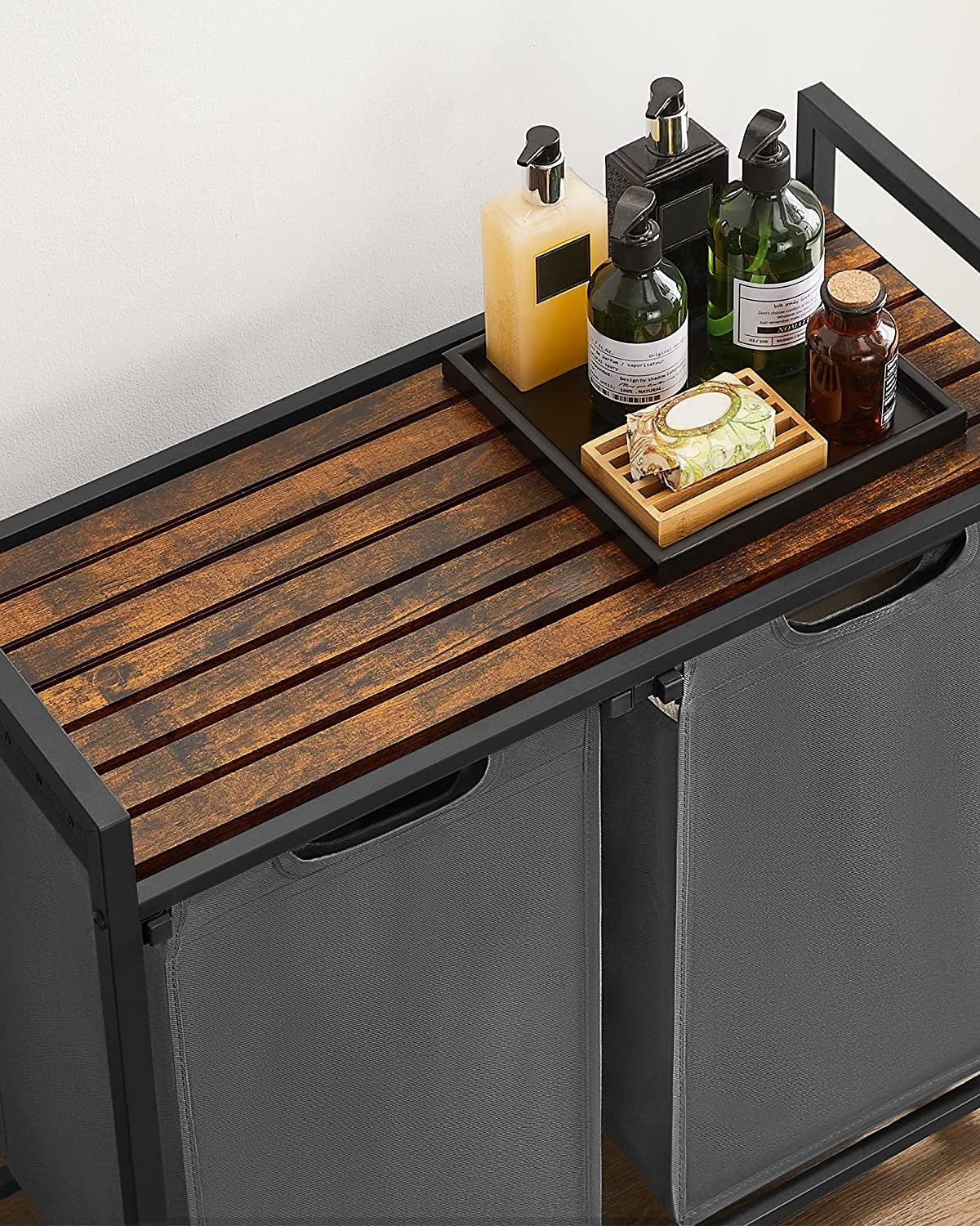 Cos De Rufe Cu 2 Compartimente, Maro Rustic Si Gri, 73 X 33 X 72 Cm