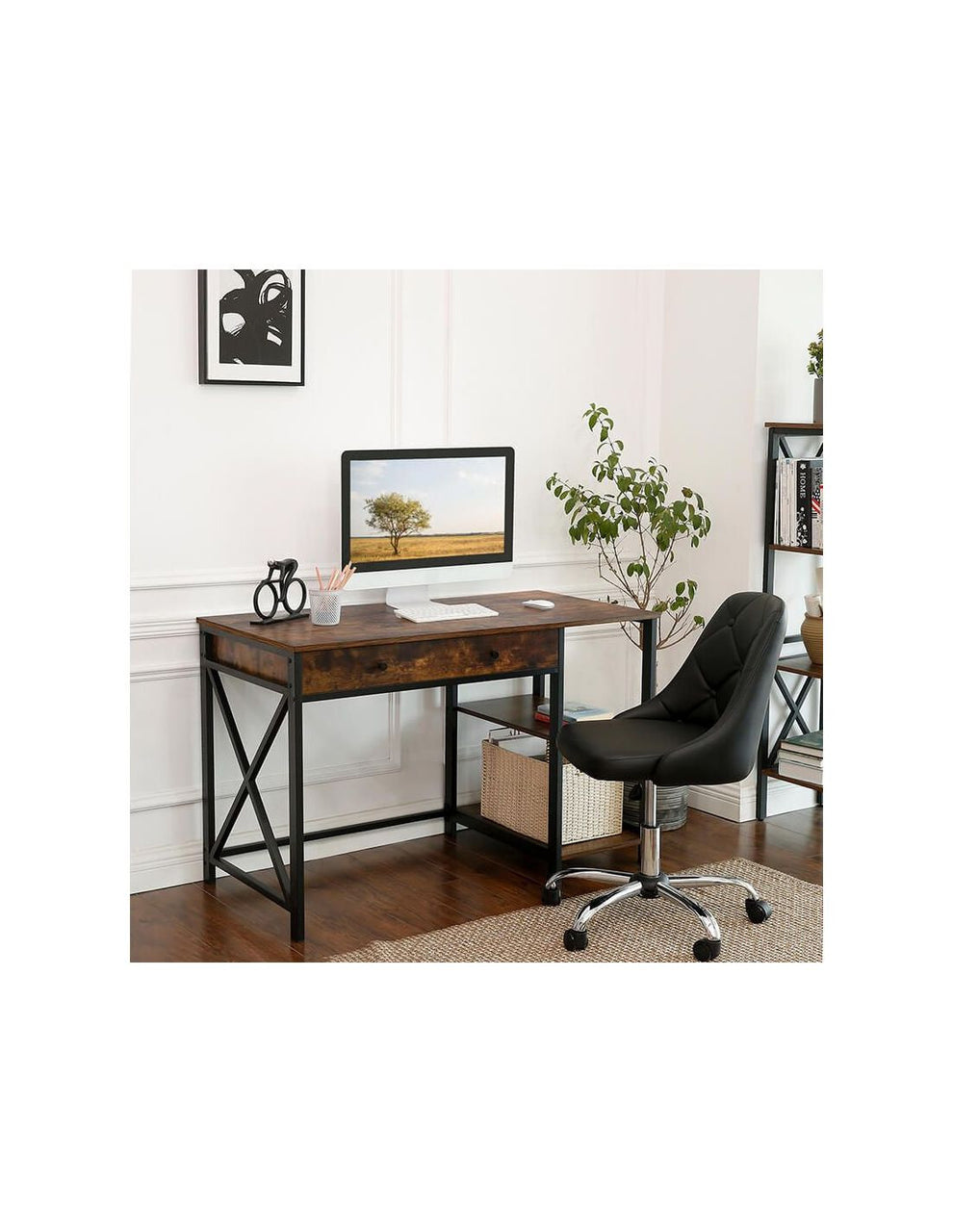 Birou Pentru Computer, Maro Rustic Si Negru, 120 X 60 Cm